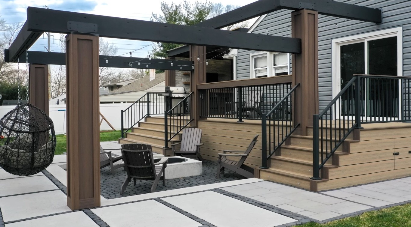 Beautiful custom deck with pergola in Manchester, NH